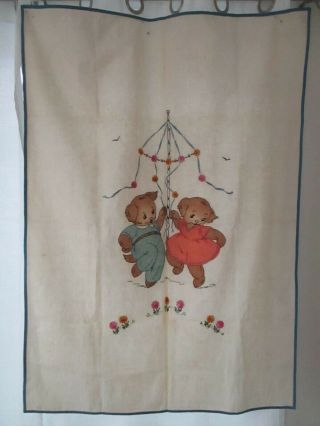 Teddy Bears Dancing Around A May Pole Vintage Baby Bedspread