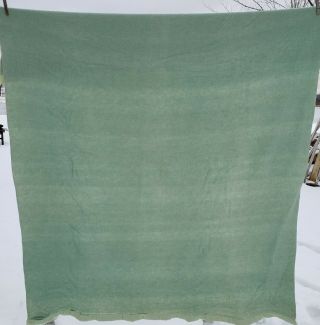 Vintage Light Green 100 Wool Blanket 64 " X 78 " Satin Trim