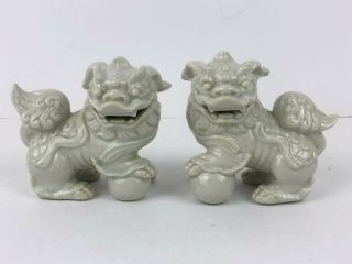 Vintage Japan Foo Dragon Dogs Ceramic Figurines Beige Glaze Statue 3 "