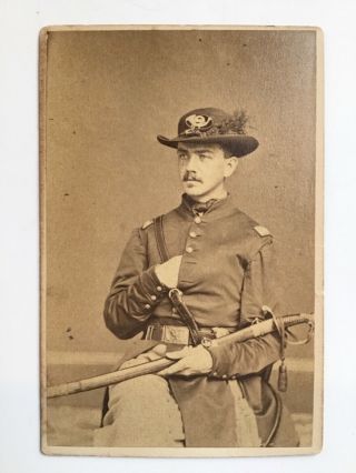 Us Civil War Cdv Photo Pennsylvania Infantry Foot Officer Ostrich Feather Plume
