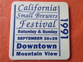 Beer Pub Bar Coaster Small Brewers Festival Of Mountain View,  California 1991