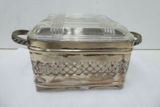 Vintage Pressed Glass Butter Dish In Silver Plated Serving Stand Holder
