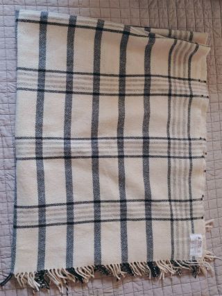 Vintage Alafoss Comfort Icelandic 100 Wool Blanket Throw Cream Tan Plaid 59x75