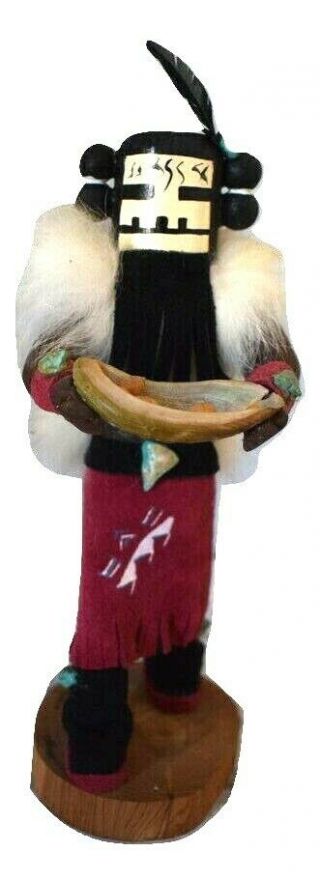Native American Hopi Kachina Doll Corn Maiden Signed C.  Ashley Real Fur 9 " Vtg