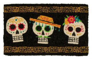 " Scary Skulls " Mexican Day Of The Dead Coir Doormat - 18 " X 30 " - Welcome Mat