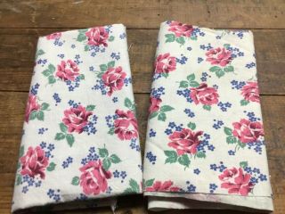 Pair Vintage Print Feed Flour Sack Fabric Pink Roses Full Opened Sacks
