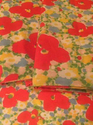 Vintage Twin Flat Sheet 2 Cases Burlington Red Poppies Mod Flower Power Percale