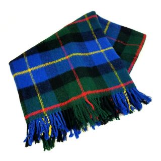 Vintage Wool Travel Rug Blanket Plaid Tartan Green Blue 56 " X 66 " British Isles