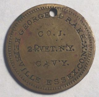 1863 Civil War Id Dog George Drake Tag Keesville N.  Y.  Co.  J 2p.  Vet.  Ny Cavalry