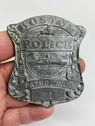 Ellis Rentals Obsolete Metal Boston Patrolman 71 Vintage Badge