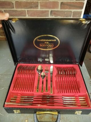 Vintage Solingen 83 Piece Flatware Set Gold And Silver Stainless