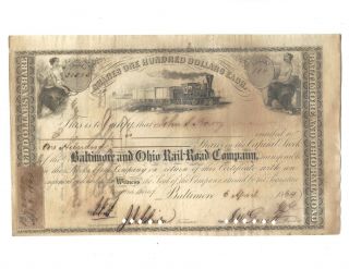 1864 Civil War Era B&o Railroad Stock Certificate Signed By Lincoln 