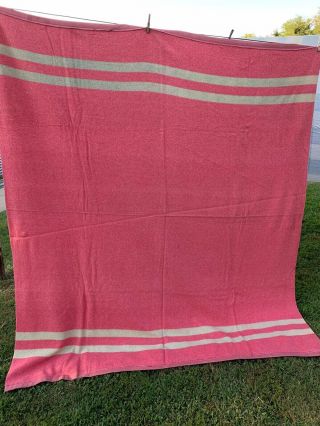 Vintage Pink With Pale Green Stripes Wool/wool Blend Blanket With Satin Binding