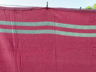 Vintage Pink With Pale Green Stripes Wool/Wool Blend Blanket With Satin Binding 2