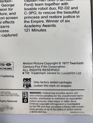 Star Wars Trilogy VHS Set CBS Fox Red Label Vintage 1977 1980s VCR Tape 3
