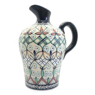 Javier Servin Mexico Art Pottery Pitcher - Blue Green Coral - Handpainted Signed