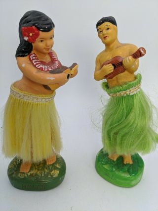Vintage Hawaiian Hula Dancer Girl And Boy Hawaii Bobble Head 7.  5 "
