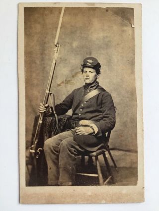 Us Civil War Cdv Photo 2nd Wisconsin Iron Brigade Enlisted Man Rifle Bayonet Kep