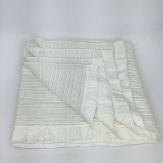 Vintage Waffle Weave Acrylic White Blanket Satin Trim Thermal 70 