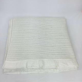 Vintage Waffle Weave Acrylic White Blanket Satin Trim Thermal 70 