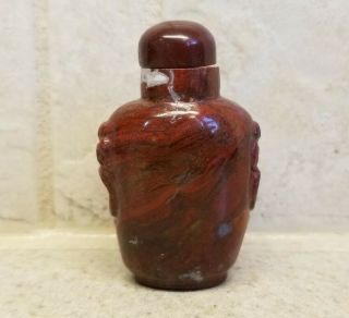 Vintage Carved Stone Snuff Bottle 2 1/2 " Leopard Skin