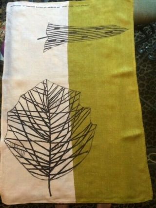 Vintage Lucienne Day Fragonard Black Leaf Tea Dish Towel Linen Ireland