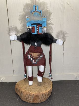 Large Kachina Doll Hopi Medicine Man Adorned W/ Beads,  Feathers,  Signed