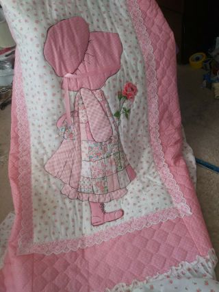 Fantastic Vintage Holly Hobbie 1970’s Pink Twin Ruffled Bedspread.  2 A Pair