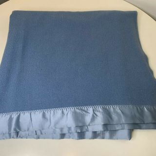 Faribo Pure Wool Blanket Bedding Thermal Color Blue Nylon Satin Trim Twin Full