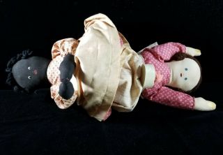 Vintage Topsy Turvy White & Black Americana Cloth Doll Painted Faces 15.  5 " Vfine