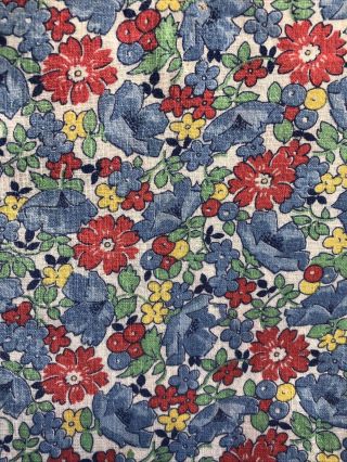 Vintage Full Feed Sack Bright Blue Red And Yellow Floral Pattern
