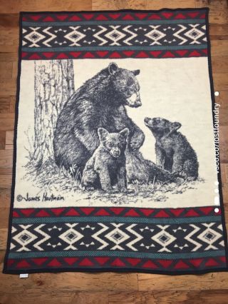 Biederlack Vintage Blanket Bear,  Cubs.  Aztec Southwest James Hartman.  74” X 58”
