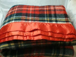Vintage Red Green Tartan Plaid Pearce Wool Blanket 86”x 68” Satin Trim Usa Throw