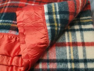 Vintage Red Green Tartan Plaid Pearce Wool Blanket 86”x 68” Satin Trim USA throw 2
