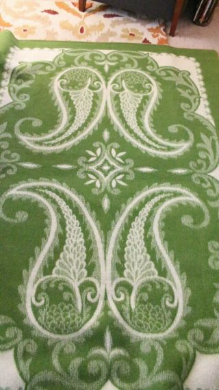 Vintage Green/cream Thick Reversible Wool Blanket
