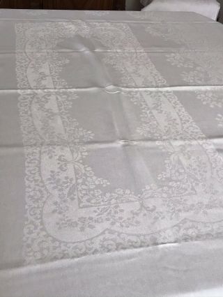 Vintage Damask Tablecloth With Lilies Of The Valley - 58 " X 83 "