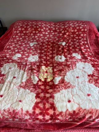 Vtg 60s 70s Hot Pink Plush Hollywood Regency Bedspread Blanket Full Queen Mcm