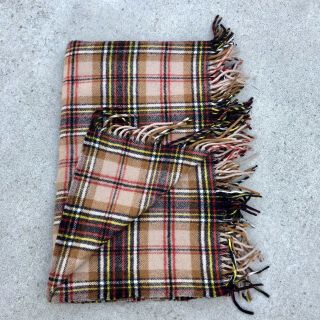 Vintage Pendleton Brown Red Yellow Plaid Wool Throw Blanket W/ Fringe 52 " X 68 "