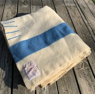 Hudson Bay 6 Point Blanket 100 Wool Vintage Aprox 90x81 Sky Blue Stripe