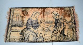 Vintage Baby Jesus Mary And Joseph Tapestry Wall Hanging Rug 39 X 20 Soft Velvet