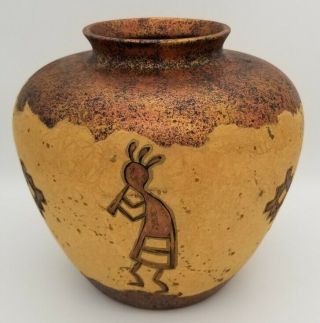 Large Signed Native American Pottery Vase Urn Kokopelli Fertility Deity Teissequ