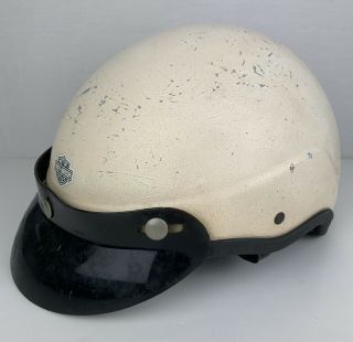 Vintage 1960s 1970s Harley Davidson Motorcycle Helmet Half Visor White Cream Lg