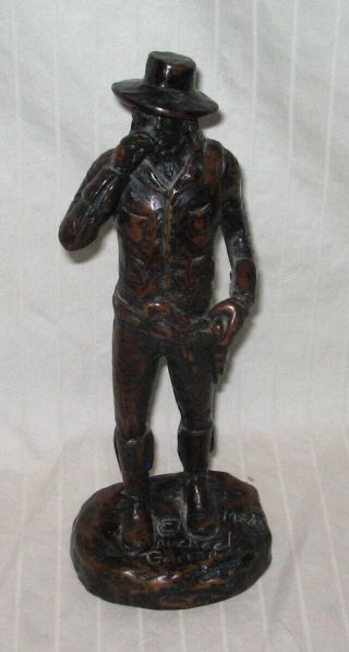 1986 Bronze Tone 9 1/4 " Michael Garman Signed Western Cowboy Sculpture Figure