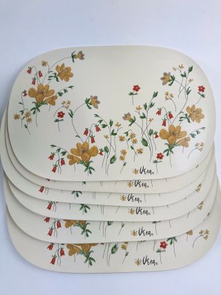 Oval Vinyl Placemats Flower Floral Spring Set Of 6 Vera Neumann Red Tan Green