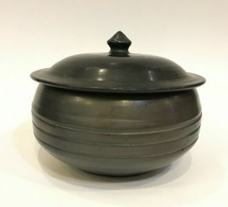 Oaxaca Mexico Black Pottery Barro Negro Bowl With Lid Signed