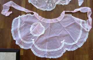 Retro Sheer Pink 1/2 Apron With White Lace Trim Vintage 1960 