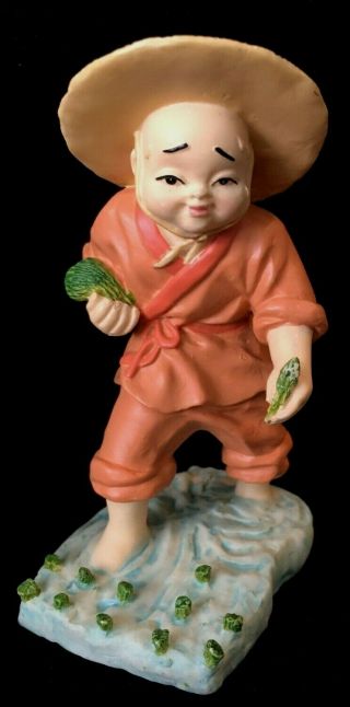 Three Asian Monk Bald Boy Resin Figurines - Reading on Ox,  Planting,  Chopping Wood 3