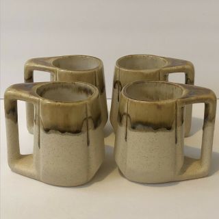 Rodolfo Padilla Drip Glaze Stoneware Pottery Mugs Set Of 4 Signed Boho Decor