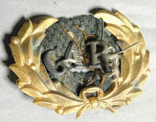 Antique Gar Civil War Veteran Kepi Hat Badge Gilt Silvered Brass