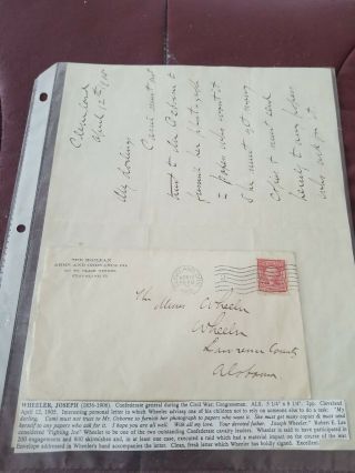 Confederate General Joseph Wheeler Signed Letter & Cover Dated 1905 Cleveland Oh